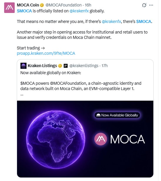 MOCA Kraken Listing News