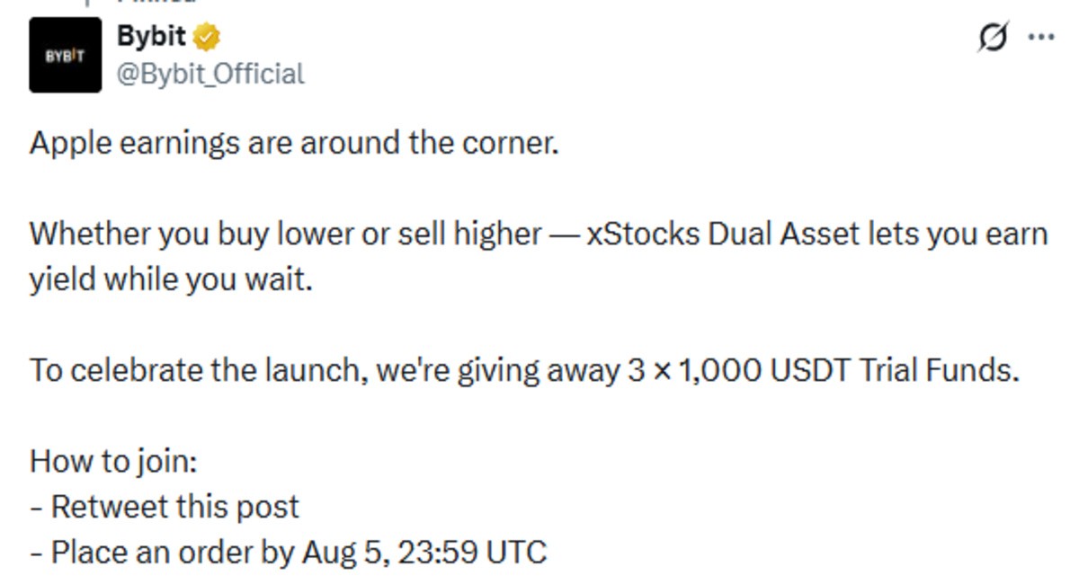 Official Post screenshot of Bybit xStock earnings Official Post screenshot of Bybit xStock earnings