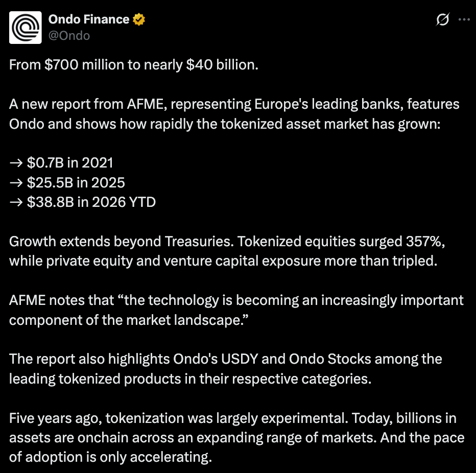 Ondo Finance Official tweet Ondo Finance Official tweet