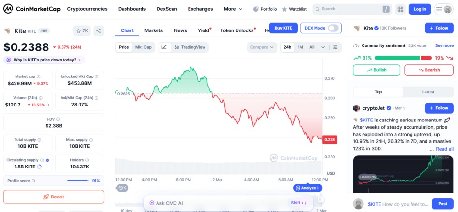top crypto losers today, KITE