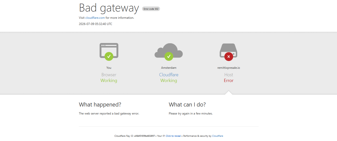 Remittix Website Down, Facing 502 Error Remittix Website Down, Facing 502 Error
