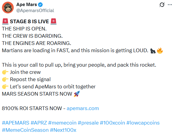 Apemars Stage 8 presale is live Apemars Stage 8 presale is live