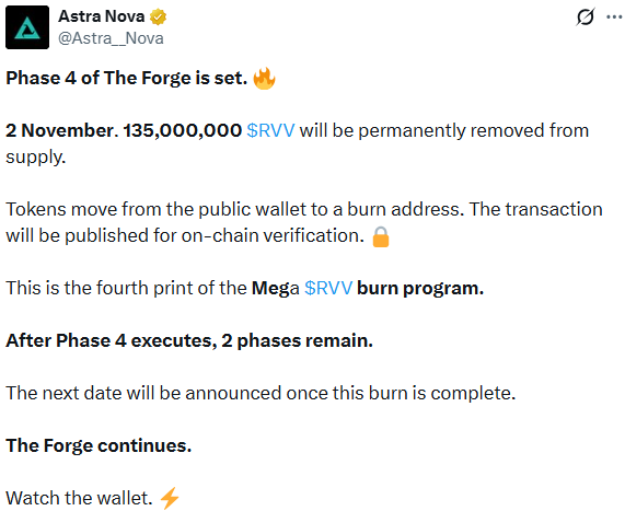 Astra Nova Burn Phase 4 graphic showing 135M RVV removal on Nov 2 Astra Nova Burn Phase 4 graphic showing 135M RVV removal on Nov 2