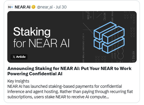 Near AI Staking Goes Live, also powers on AI agents Near AI Staking Goes Live, also powers on AI agents