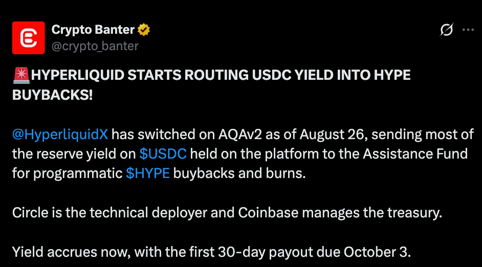 Crypto banter Tweet about HYPE Crypto banter Tweet about HYPE