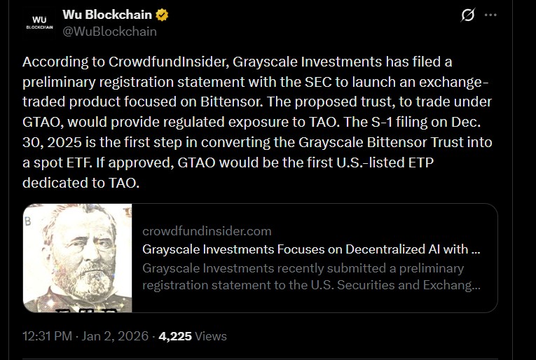 Grayscale Bittensor ETF Filing Seeks SEC Approval