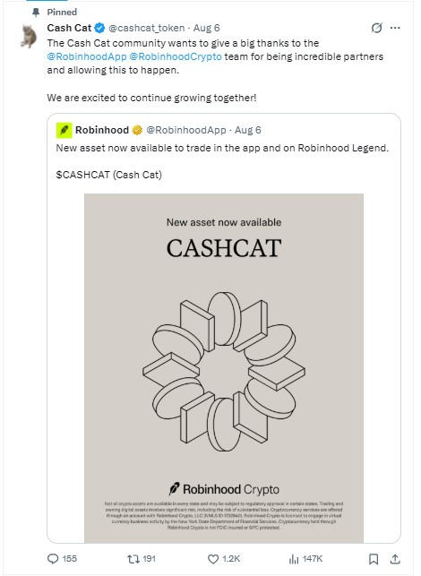 the official Robinhood account confirmed the official Robinhood account confirmed