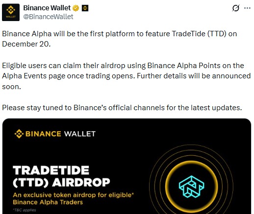 TradeTide Airdrop and listing date 