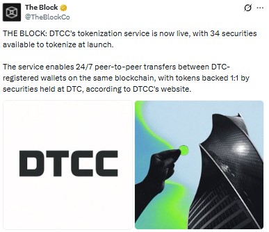 DTCC tokenization service is now live
