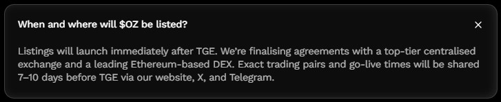 Ozak AI CEX trading information