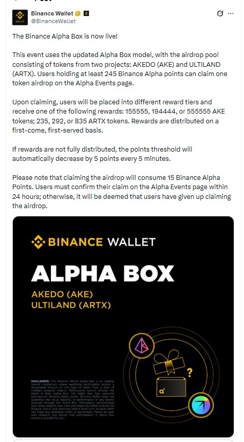Binance Wallet official post