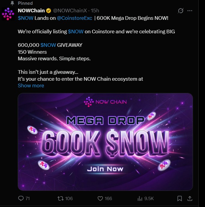 600,000 $NOW Chain Giveaway