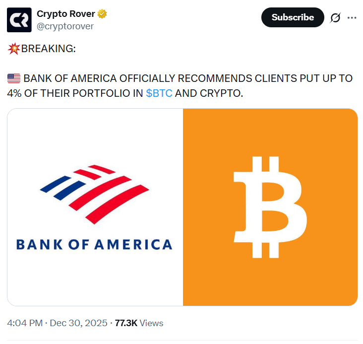 BANK OF AMERICA RECOMMENDATION BANK OF AMERICA RECOMMENDATION