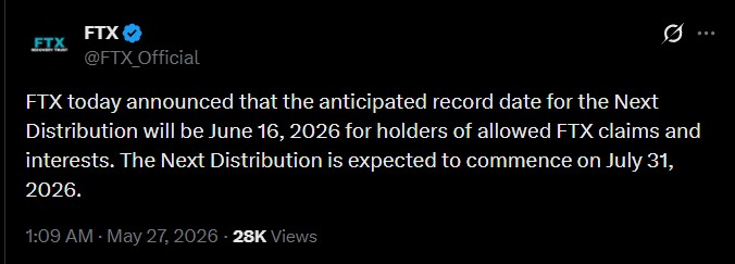 FTX has officially announced its next distribution date. FTX has officially announced its next distribution date.