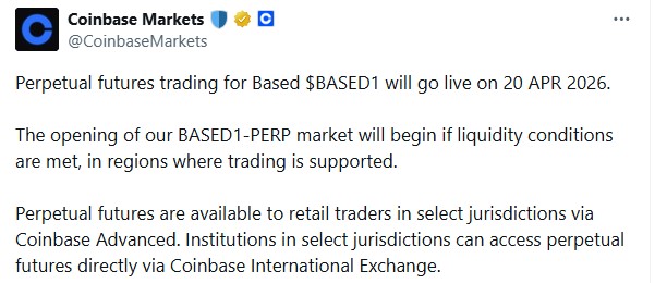Coinbase Launches Based1 perpetual futures