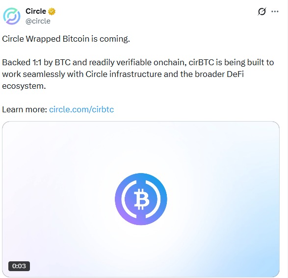 Circle Wrapped Bitcoin cirBTC launch page on Circle website