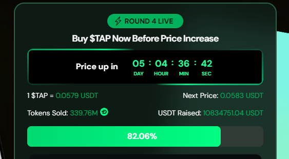 current presale progress snapshot of Digitap 