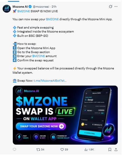 Mzone AI Swap live on Mzone Mini App Mzone AI Swap live on Mzone Mini App
