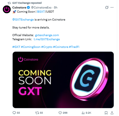 Coinstore teases upcoming GXT USDT listing in partnership with GXT Exchange