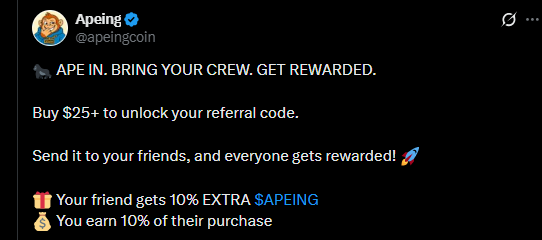 Apeing official X post Apeing official X post