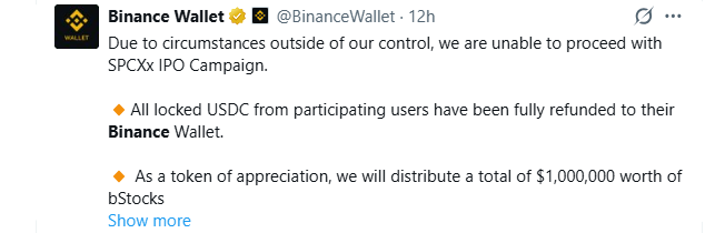 Binance SPCXx IPO Cancellation