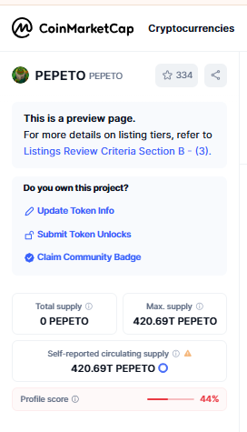 CoinMarketCaqp Pepeto Preview page
