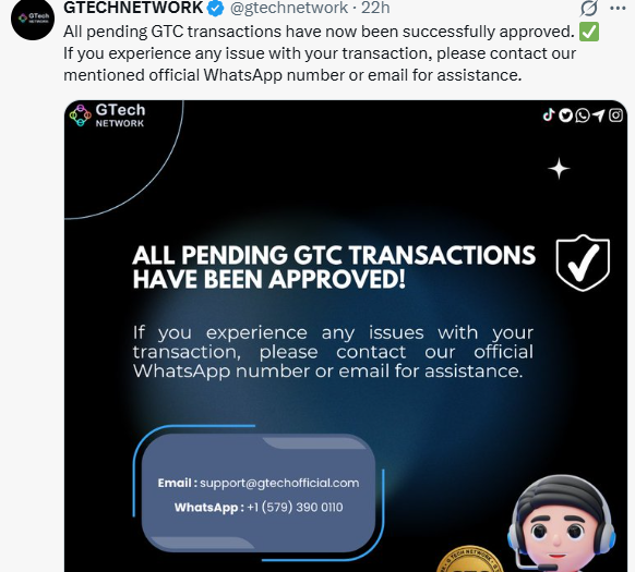 GTech Network all pending GTC transactions approved