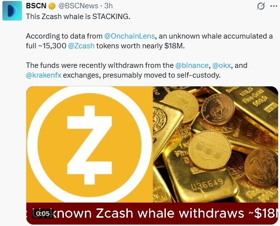 Zcash News Today: Whale Pulls $18M Off Exchanges