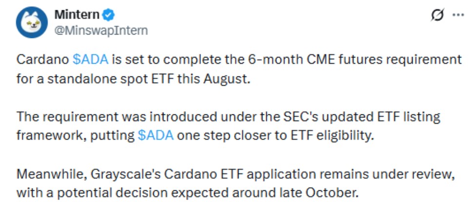 Event: Cardano ADA ETF eligibility milestone Event: Cardano ADA ETF eligibility milestone