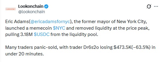 Eric Adams NYC memecoin crash