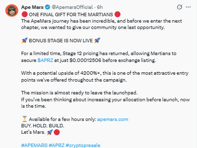Apemars bonus dtaghe is live tweet