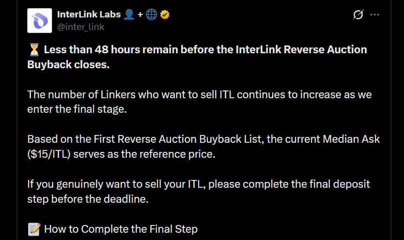 official Annoucment InterLink Reverse Auction Buyback