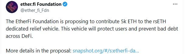 EtherFi proposed a 5,000 ETH contribution to Kelp DAO Hack Relief Fund