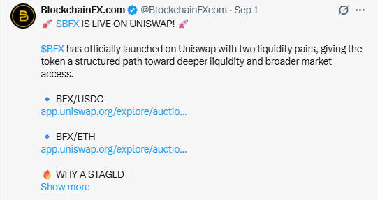 BlockchainFX Launch BFX ETH Uniswap September 30 BlockchainFX Launch BFX ETH Uniswap September 30