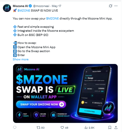 $Mzone swap live on wallet app