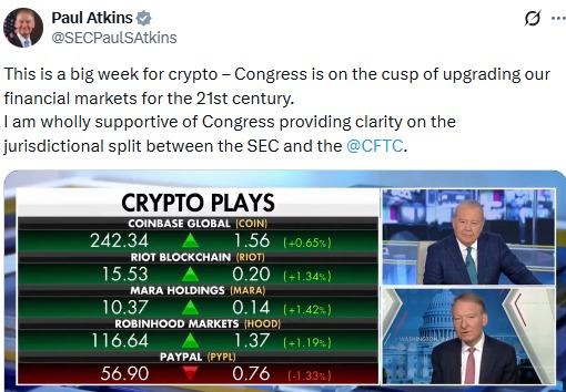 SEC Chair paul atkins crypto tweet