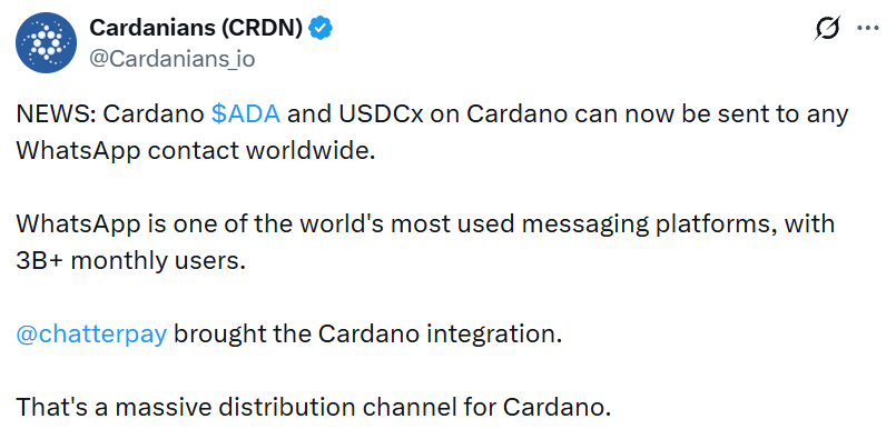 Cardano WhatsApp integration Cardano WhatsApp integration