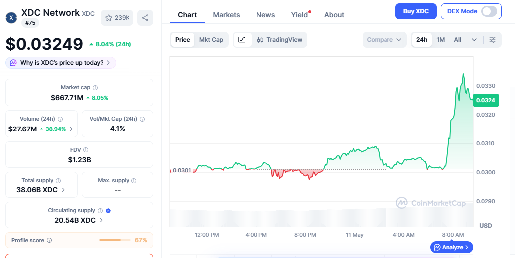 XDC/USD price chart today