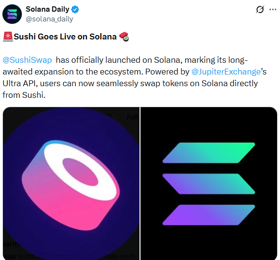 Sushi goes live on Solana