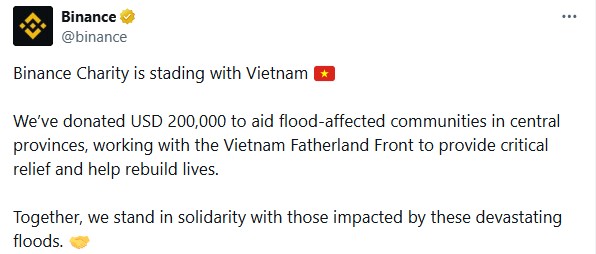 Binance Flood Aid to Vietnam