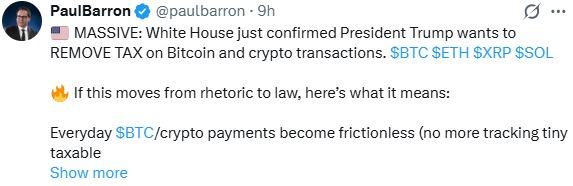 paul barraon trump crypto tax removal tweet