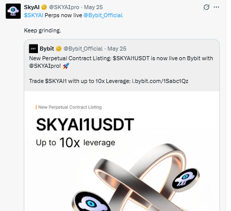  post on X Bybit listed SKYAIUSDT perpetual contracts