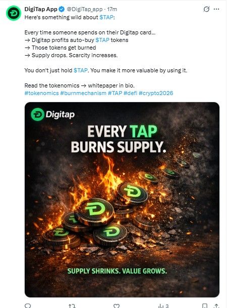 DigiTap TAP token burn mechanism reducing supply