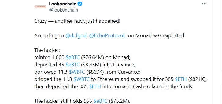 Echo Protocol hack on the Monad blockchain
