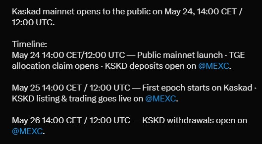 Kaskad mainnet and listing Kaskad mainnet and listing