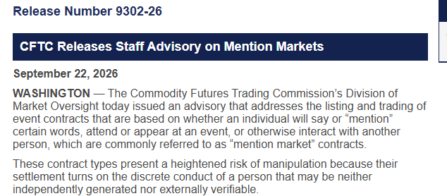 CFTC mention market advisory news CFTC mention market advisory news