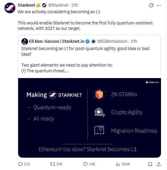 Starknet Quantum Resistant L1 Plan Starknet Quantum Resistant L1 Plan