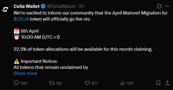 Celia Wallet Mainnet Migration