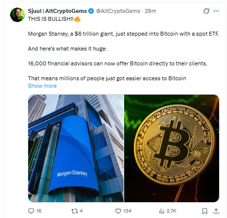 Morgan Stanley Bitcoin ETF news boosting BTC demand