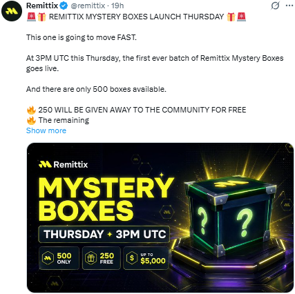 Remittix Mystery Boxes launch this Thursday